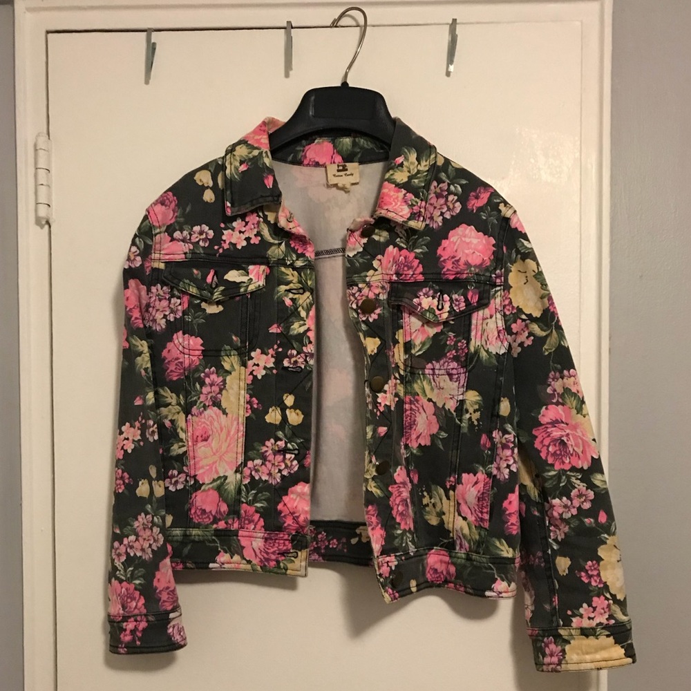 Black Floral Denim Jacket